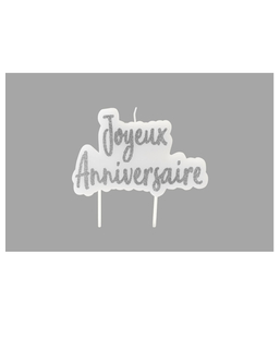  Bougie sur pique joyeux anniversaire argentée pailletée 8 x 5 cm, fig. 1 