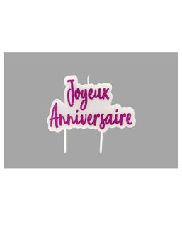  Bougie sur pique joyeux anniversaire fuschia pailletée 8 x 5 cm, fig. 1 