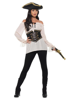  Sexy Piratenbluse mit Gürtel Damen-Kostümzubehör weiss-schwarz, fig. 1 