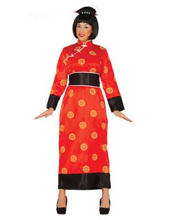  Kimono-Damenkostüm für Karneval fernöstliche-Verkleidung rot-schwarz-gelb, fig. 1 