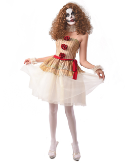  Pantomime Clown-Kostüm für Halloween Damenkostüm beige-rot-weiss, fig. 1 