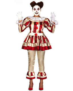  Schauriges Clown-Kostüm für Damen Halloween-Verkleidung beige-rot, fig. 1 