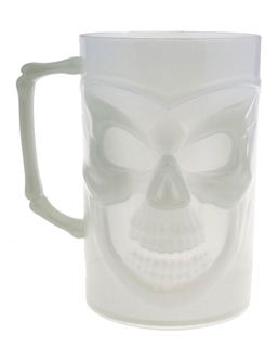  Henkelglas mit Totenkopf nachtleuchtendes-Partyzubehör weiss 13 cm, fig. 1 