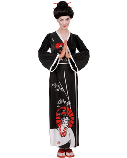  Drachenjägerin Geisha-Kostüm für Damen schwarz-weiss, fig. 1 