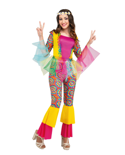  Stilvolles Hippie-Kostüm für Damen Faschings-Verkleidung mit Tüll bunt, fig. 1 