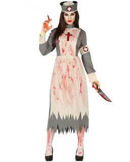  Horror-Krankenschwester Halloween-Kostüm für Damen weiss-grau-rot, fig. 1 