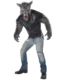  Schauriges Wolf-Kostüm für Herren Werwolf grau-schwarz, fig. 1 