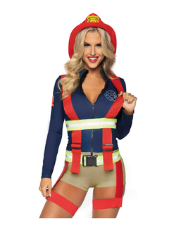  Heiße Feuerwehrfrau-Damenkostüm sexy-Uniform für Fasching blau-rot-gelb, fig. 1 