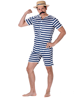  Déguisement Maillot de bain rétro rayé bleu et blanc homme, fig. 1 