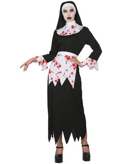  Blutige-Nonne Damenkostüm für Halloween schwarz-weiss-rot, fig. 1 