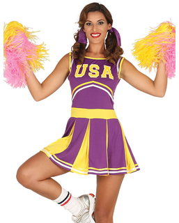  Déguisement pompom girl USA violet et jaune femme, fig. 1 