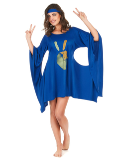  Déguisement robe hippie bleue peace et love femme, fig. 1 