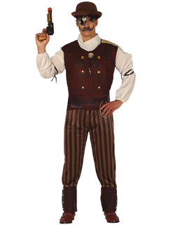  Stilvolles Steampunk-Kostüm für Herren viktorianische-Verkleidung braun-rot, fig. 1 