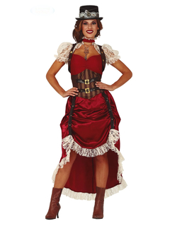  Verführerisches Steampunk-Damenkostüm für Karneval rot-braun-weiss, fig. 1 