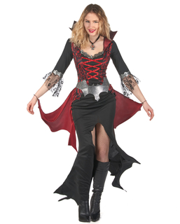  Barock-Vampirin Damenkostüm für Halloween schwarz-rot-silber, fig. 1 