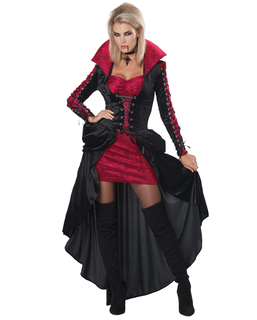  Elegantes Vampir-Kostüm für Damen Halloween-Verkleidung schwarz-rot, fig. 1 