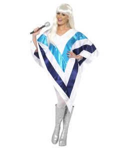  Disco-Kostüm für Damen 70er-Jahre-Poncho weiss-blau, fig. 1 