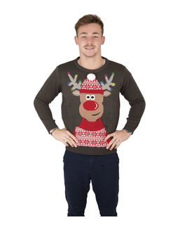  Rentier-Pullover für Erwachsene Weihnachts-Pullover mit Musik grün-braun-rot, fig. 1 