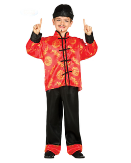  Japanisches-Kinderkostüm für Karneval Kimono-Anzug rot-schwarz-gold, fig. 1 