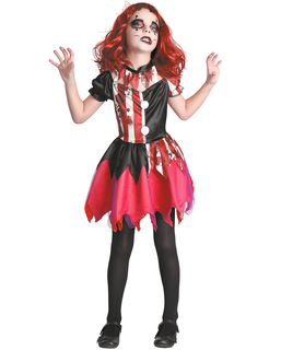  Zombie-Harlekin Mädchenkostüm Halloween schwarz-weiss-rot, fig. 1 