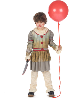  Horrorclown-Kinderkostüm für Halloween Clown grau-beige-rot, fig. 1 