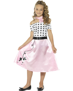  50er-Jahre Mädchen-Kostüm Tanzkleid rosa-weiss-schwarz, fig. 1 