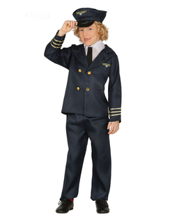  Piloten-Kostüm für Kinder Berufe amp; Uniform Karneval blau-goldfarben, fig. 1 