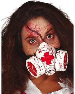  Blutverschmierte Gasmaske Halloween-Accessoire Horror-Arzt weiss-rot, fig. 1 