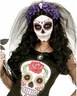  Coiffe fleurs violettes avec tête de mort femme Dia de los muertos, fig. 1 