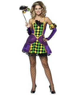  Carnival Harlequin Costume for Women clown purple-yellow-green, fig. 1 