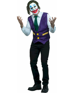  Durchgeknallter Psychoclown Herrenkostüm für Halloween grün-weiß-violett, fig. 1 