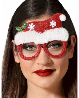  Lustige Weihnachtsbrille mit Glitzer Accessoire für Erwachsene rot-weiß, fig. 1 