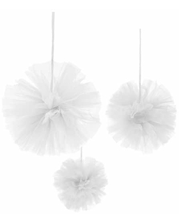  3 Pompons à suspendre en tulle blanc 15, 20 et 30 cm, fig. 1 