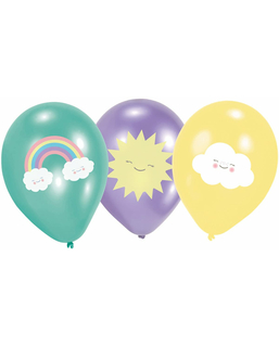  Niedliche Luftballons mit Sonne, Wolke und Regenbogen 6 Stück bunt 27,5cm, fig. 1 