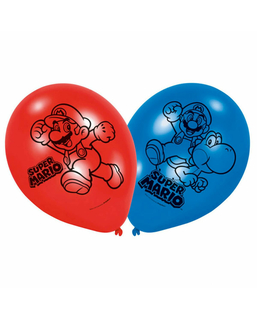  Super Mario™ Latex-Luftballons 6 Stück blau-rot-schwarz 27,5cm, fig. 1 