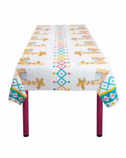  Lama-Tischdecke Festtafel Zubehör für Geburtstage weiss-bunt 130 x 180 cm, fig. 1 