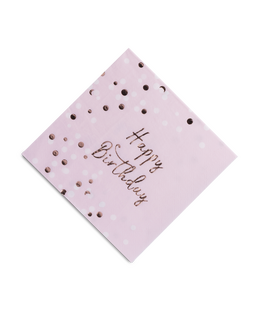  16 Tovaglioli di carta Happy Birthday con coriandoli oro rosa 33 x 33 cm, fig. 1 