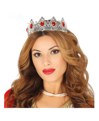  Prinzessinnen-Tiara für Damen Kostüm-Accessoire silberfarben-rot, fig. 1 