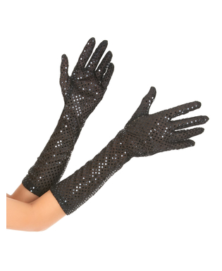  Gants noirs mi-longs avec sequins adulte, fig. 1 