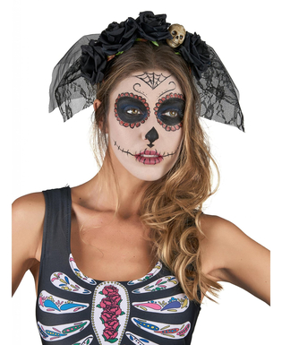  Serre-tête noir voile dentelle Dia De Los Muertos, fig. 1 