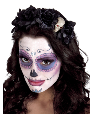  Serre-tête roses noires avec tête de mort femme Dia de los muertos, fig. 1 