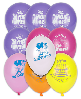  10 Ballons Joyeux anniversaire multicolores 30 cm, fig. 1 