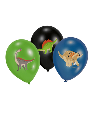  6 Ballons en latex Grands Dinosaures noir, vert et bleu 27,5 cm, fig. 1 