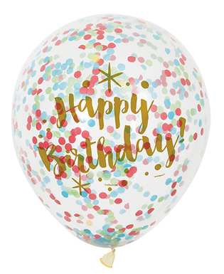  6 Ballons en latex Happy Birthday confettis multicolores 30 cm, fig. 1 