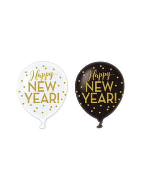  6 Happy New Year Ballons schwarz-weiß-gold 30cm, fig. 1 