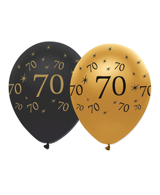  6 Ballons en latex 70 ans noirs et dorés 30 cm, fig. 1 