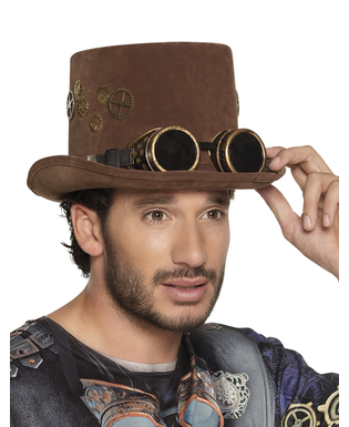  Chapeau haut de forme marron rouages lunettes Steampunk adulte, fig. 1 