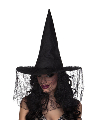  Chapeau sorcière noir avec voile araignée femme Halloween, fig. 1 