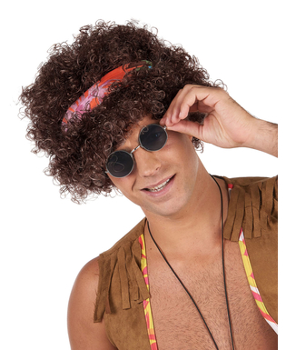  Hippie Afro Perücke für Erwachsene braunhaarig, fig. 1 