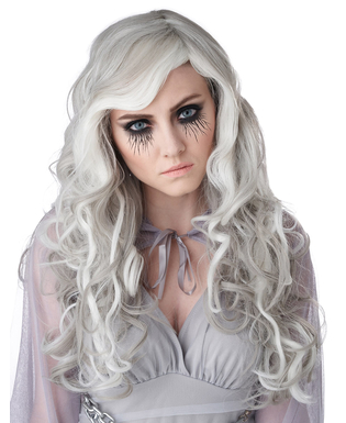  Geister-Perücke mit Wellen langhaarig Damen-Accessoire für Halloween weiss-grau, fig. 1 